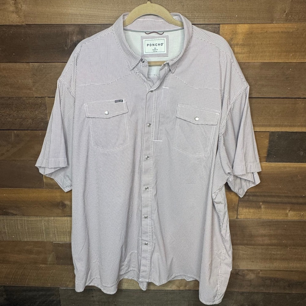 Poncho Mens 3XL Regular Fit Fishing Shirt Short Sleeve Vented Pearl Snap Maroon